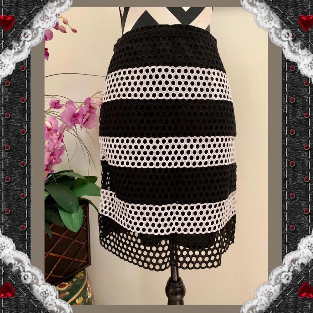 Michael Kors Colorblock Wide-Striped Eyelet Skirt